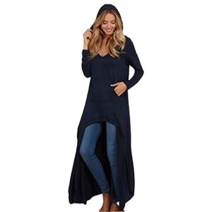 Coriander Navy Longline Sweater Hooded Duster Size S